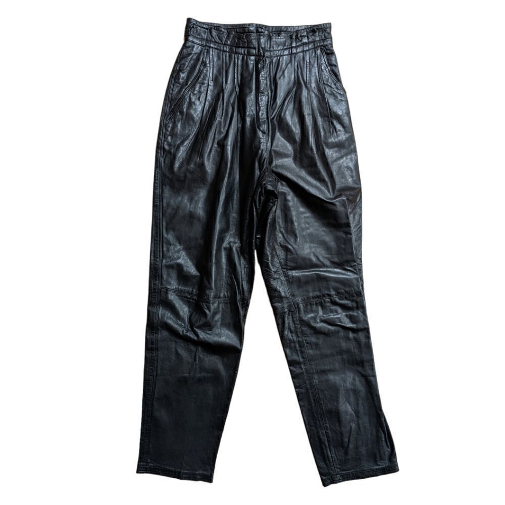 TOFFS Vintage Ultra High Waisted Black Genuine Leather Pants Size 10 M
